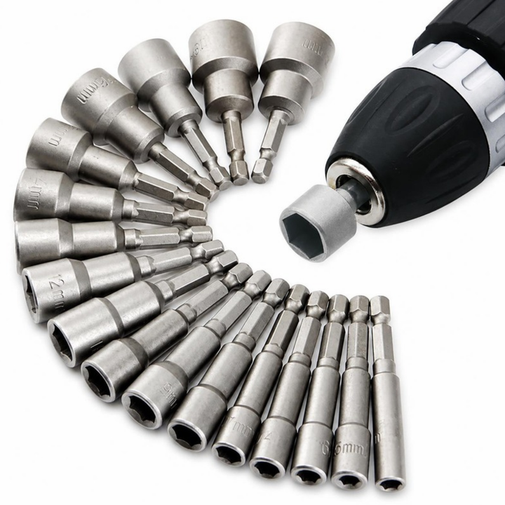 9-Piece Hex Socket & Nut Driver Bit Set (5-13mm) - fundo branco