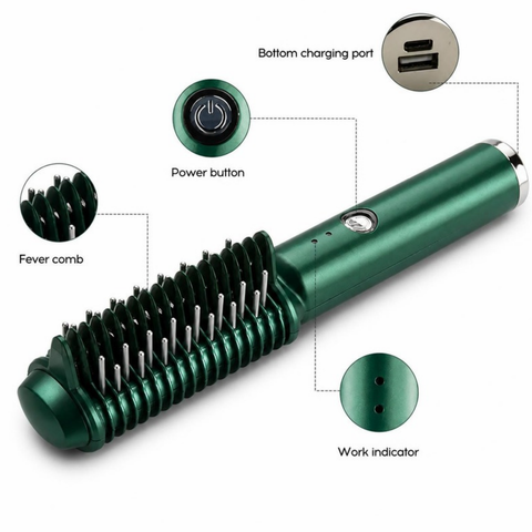 2-in-1 Electric Hair Comb for Curling & Straightening - fundo branco