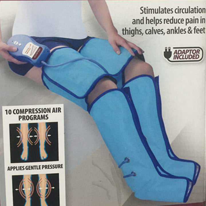 Air compression leg massager for circulation and relief