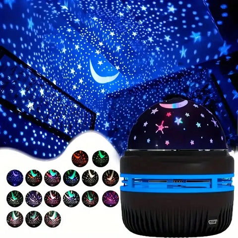 LED star projector night light with rotating galaxy effect
