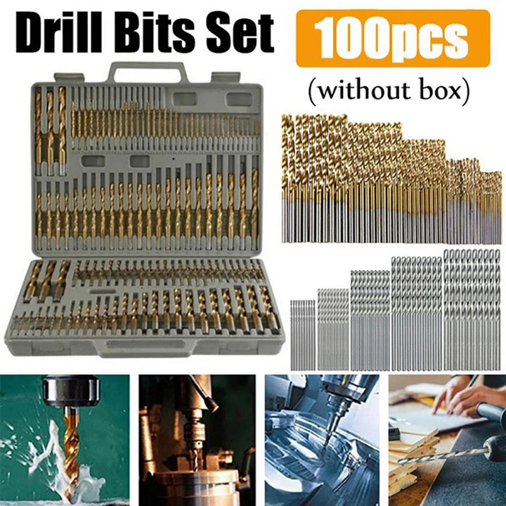 Titanium-coated HSS drill bit set, multiple sizes