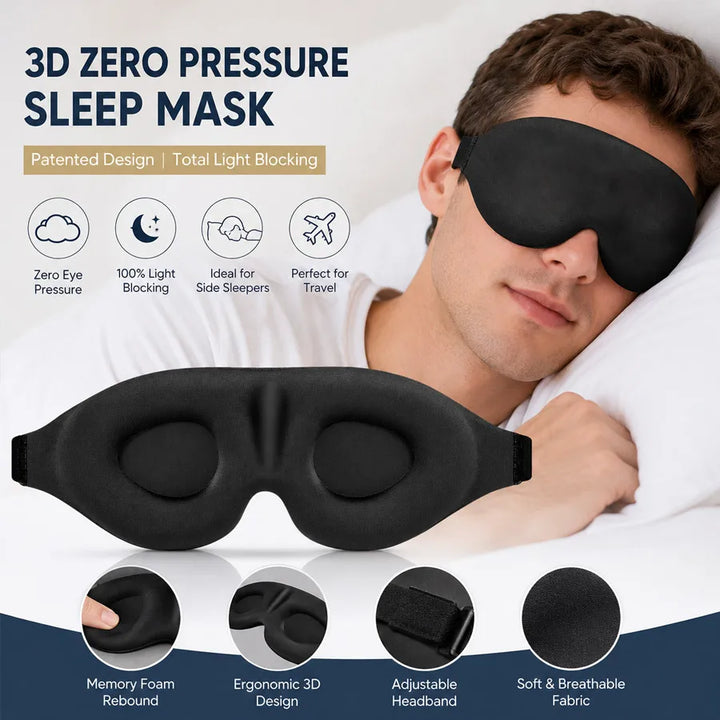 3D contoured memory foam sleep mask, light-blocking eye mask