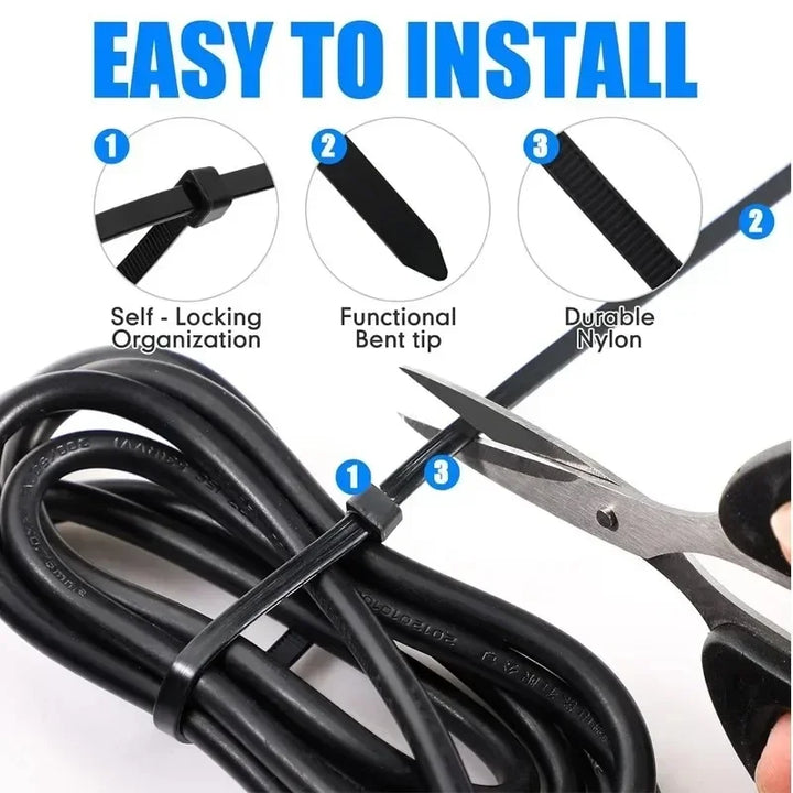 Self-Locking Nylon Cable Ties, Assorted Sizes