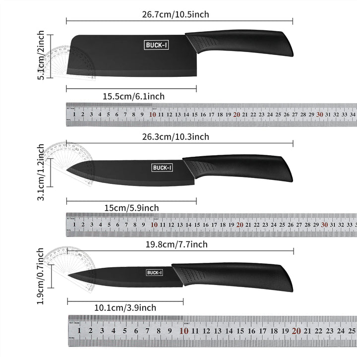 3-piece kitchen knife set with wooden storage block