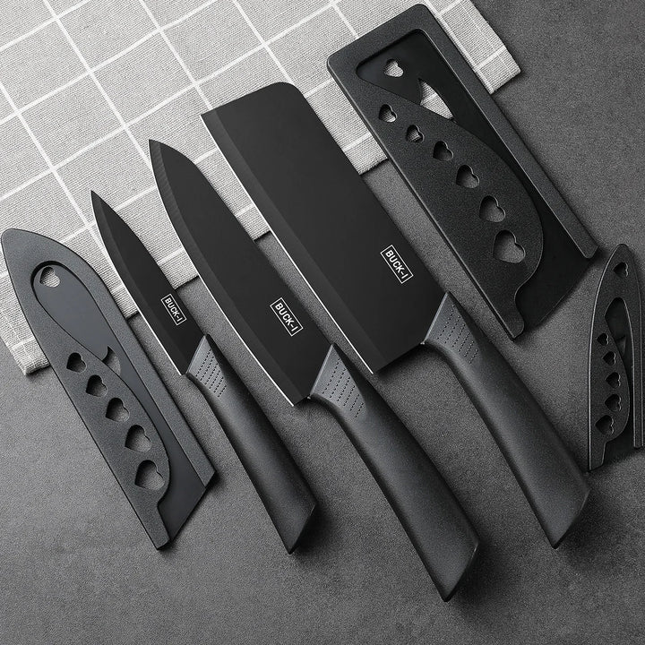 3-piece kitchen knife set with wooden storage block