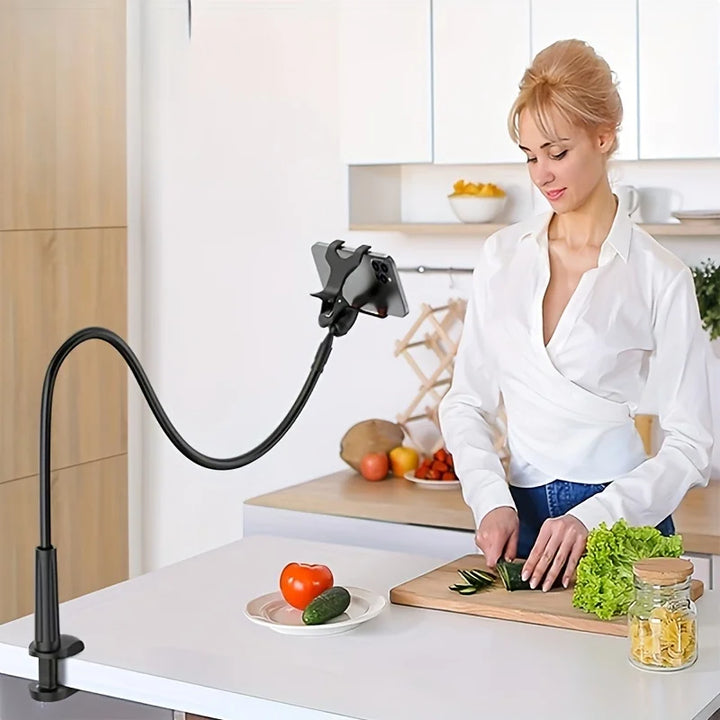 Flexible gooseneck phone holder clamp with long arm