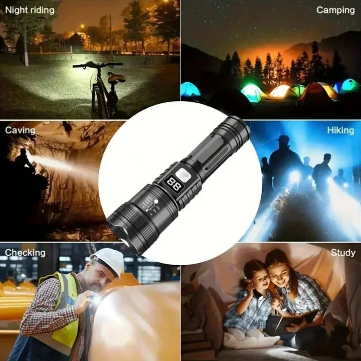 Rechargeable LED tactical flashlight for outdoor use