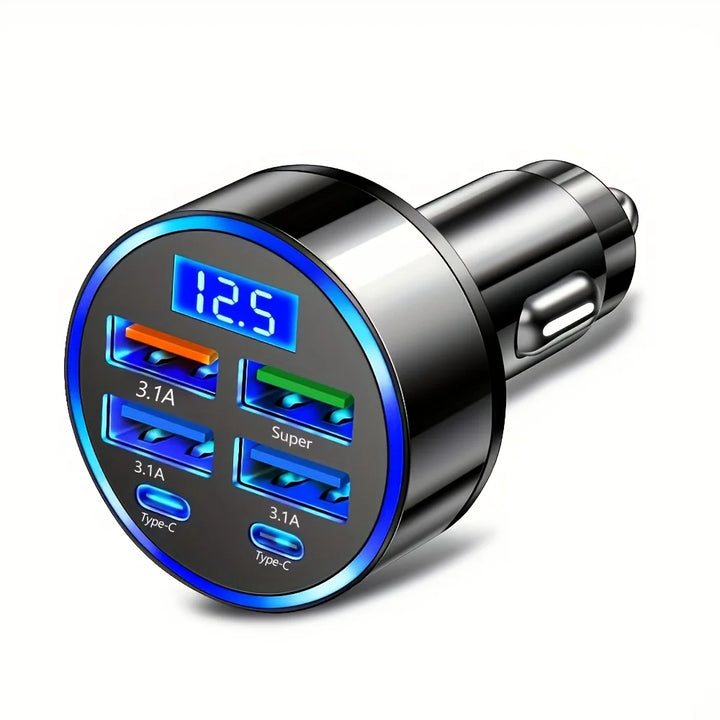 6-in-1 fast charging car adapter with digital display
