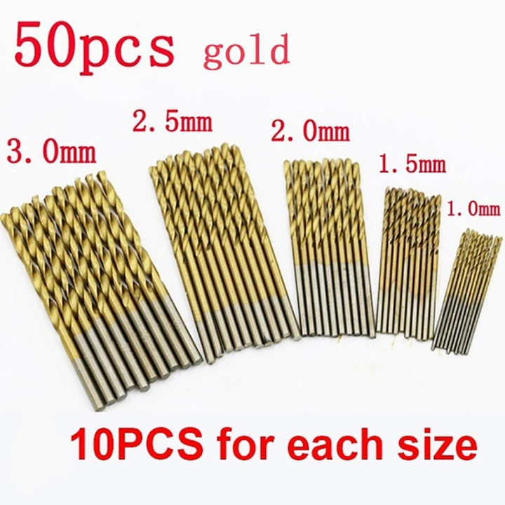 Titanium-coated HSS drill bit set, multiple sizes