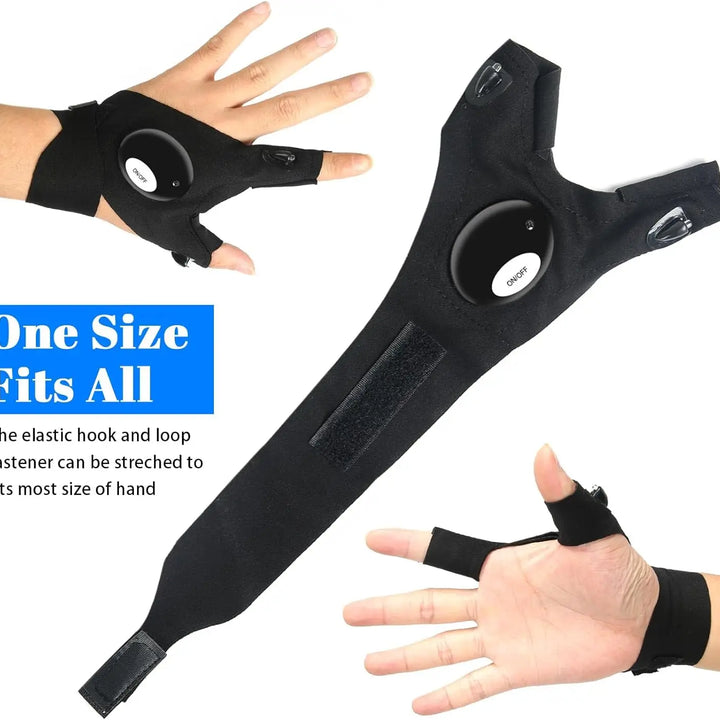 LED fingerless gloves for night fishing and outdoor work