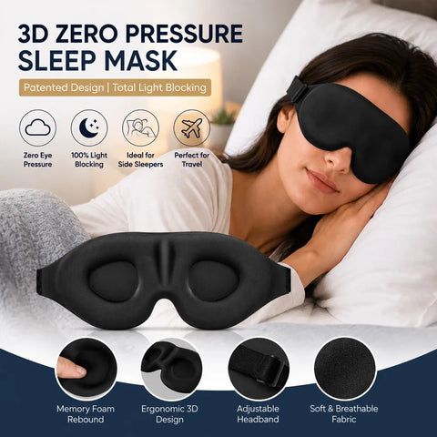 3D contoured memory foam sleep mask, light-blocking eye mask