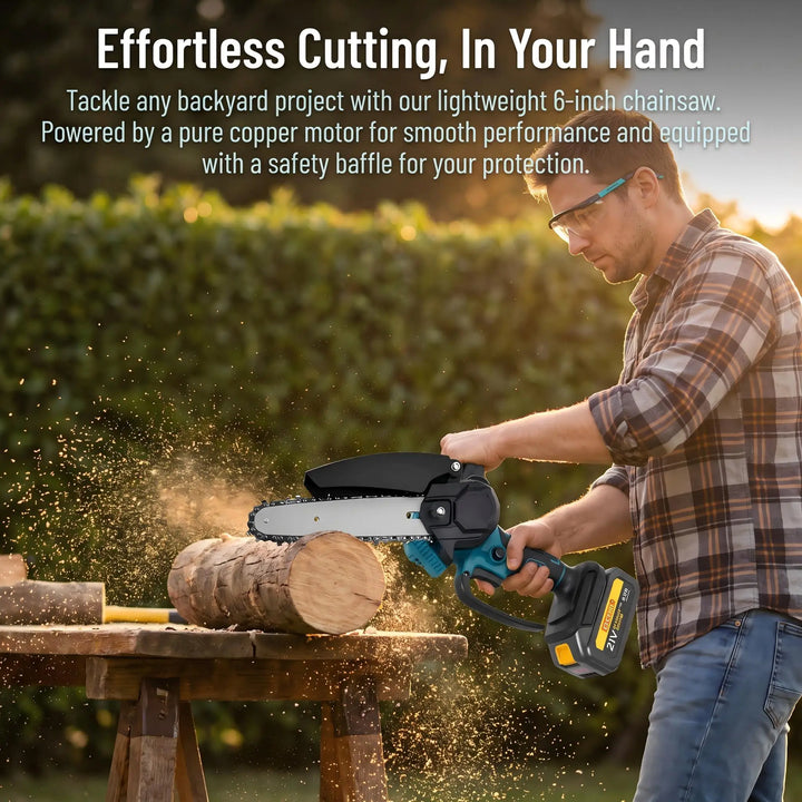 1700RPM 6 Inch Mini Li-Ion Electric Chainsaw One Hand Portable Saw Fit 18V Makita Battery for Wood Cutting （No Battery）