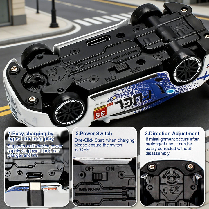 1/64 Scale High-Speed Drift RC Car – LED lights on (view 2)