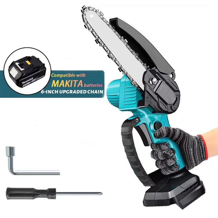 1700RPM 6 Inch Mini Li-Ion Electric Chainsaw One Hand Portable Saw Fit 18V Makita Battery for Wood Cutting （No Battery）