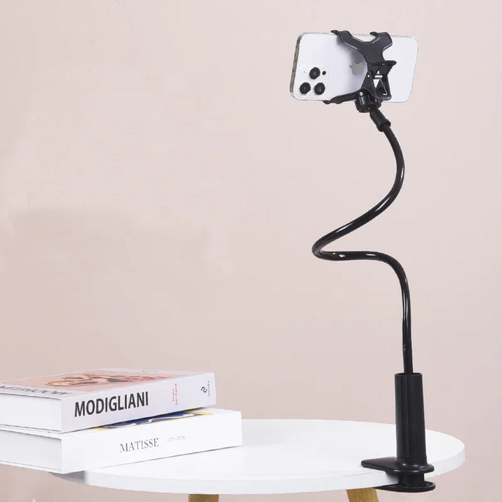 Flexible gooseneck phone holder clamp with long arm