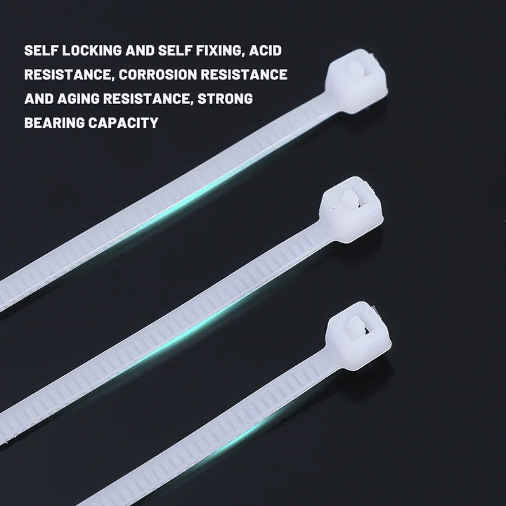 Self-locking nylon cable ties, assorted sizes