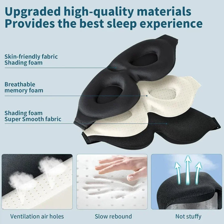3D contoured memory foam sleep mask, light-blocking eye mask