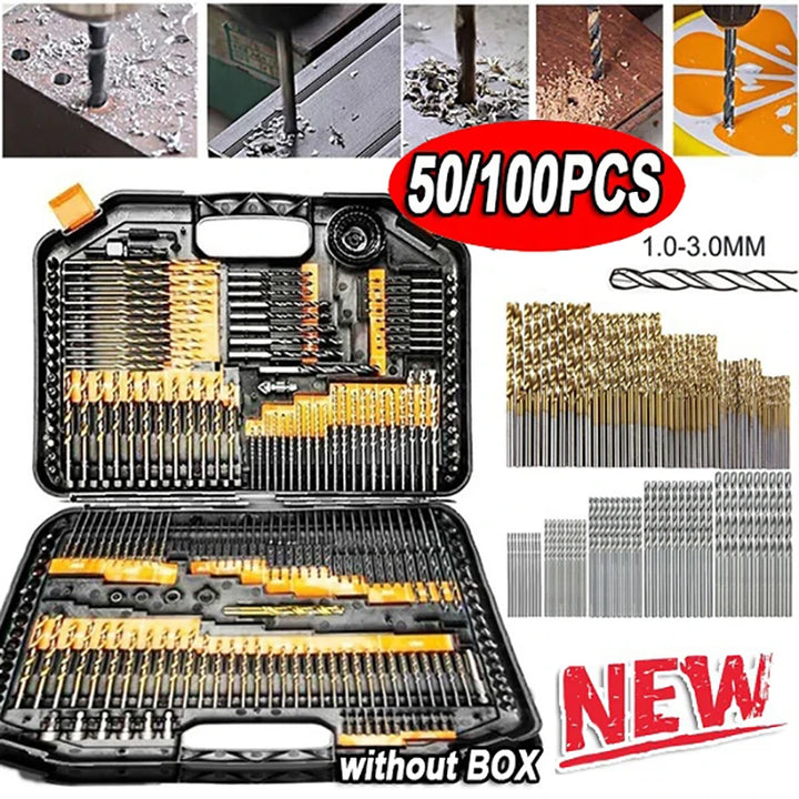 Titanium-coated HSS drill bit set, multiple sizes