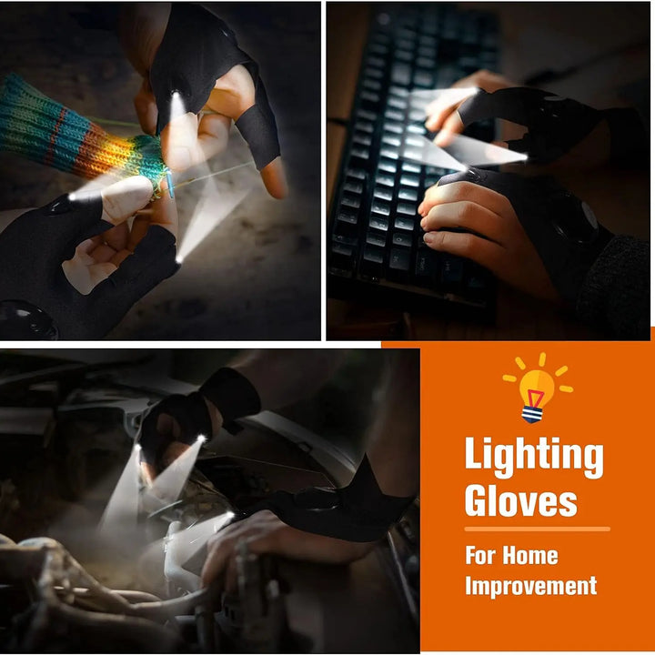 LED fingerless gloves for night fishing and outdoor work