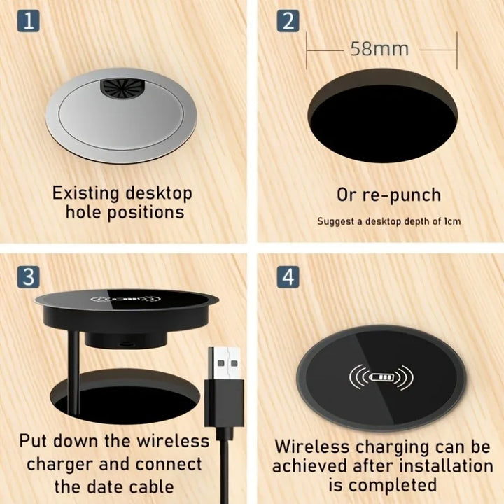 Embedded Desktop Wireless Charger – cable and base detail