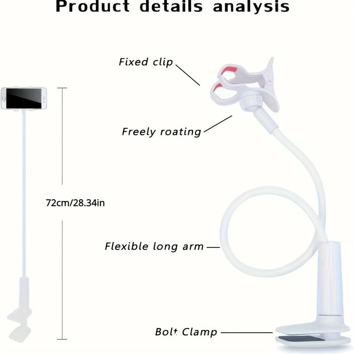 Flexible gooseneck phone holder clamp with long arm