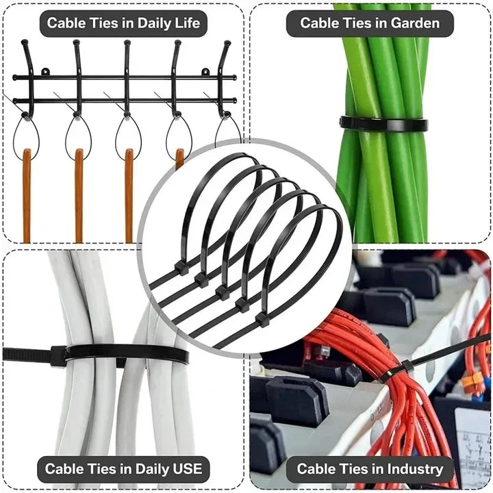 Self-Locking Nylon Cable Ties, Assorted Sizes