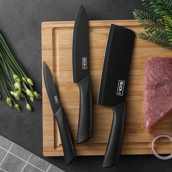 3-piece kitchen knife set with wooden storage block