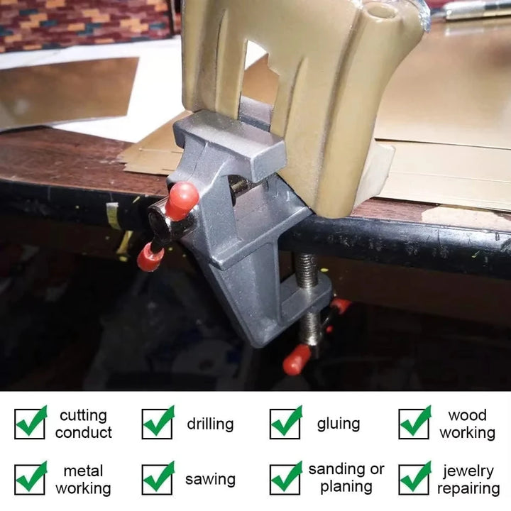 Mini aluminum bench vise clamp for hobby and craft work