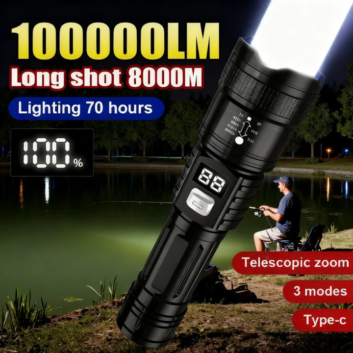 Rechargeable LED tactical flashlight for outdoor use