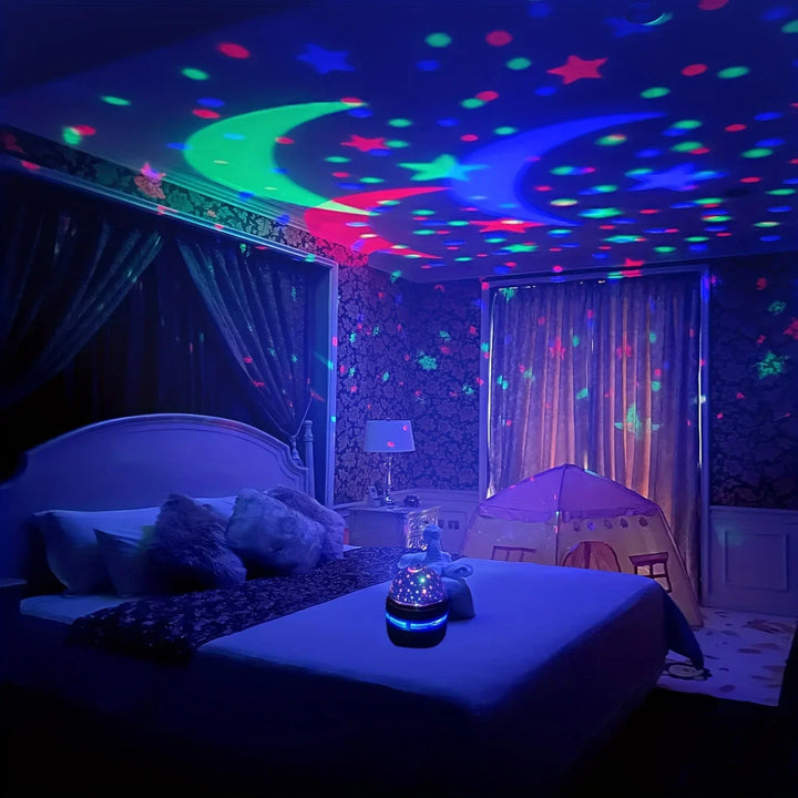 LED star projector night light with rotating galaxy effect