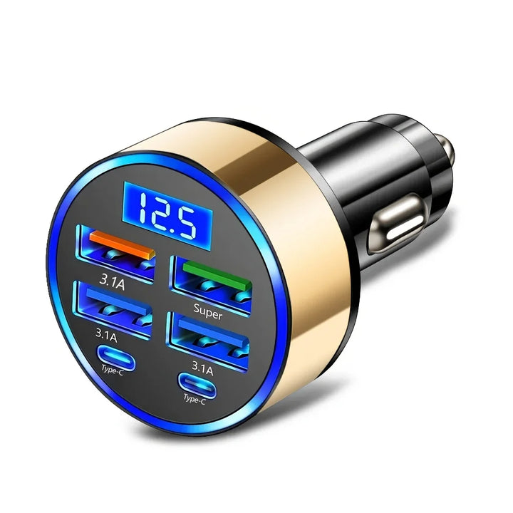 6-in-1 fast charging car adapter with digital display
