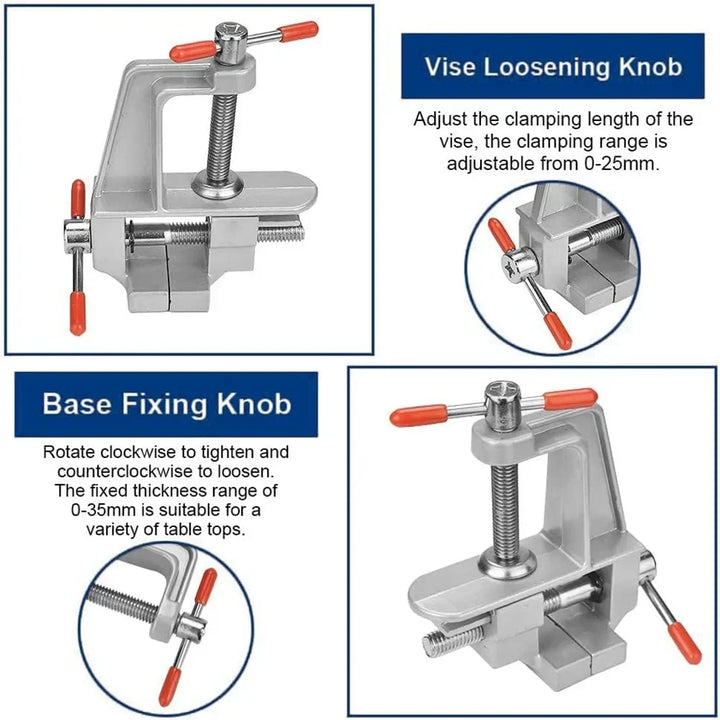 Mini aluminum bench vise clamp for hobby and craft work