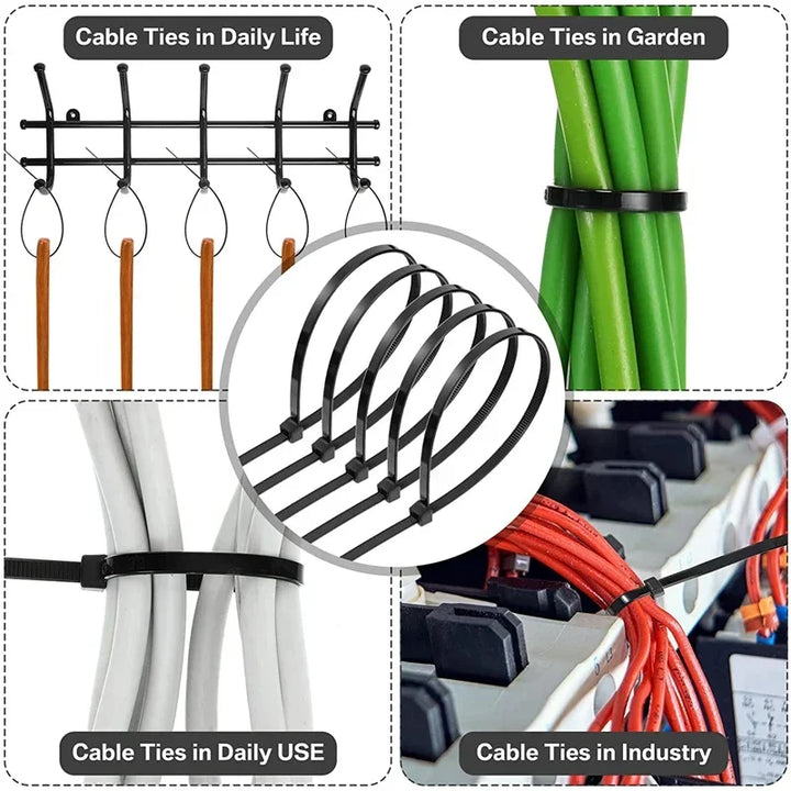 Self-locking nylon cable ties, assorted sizes
