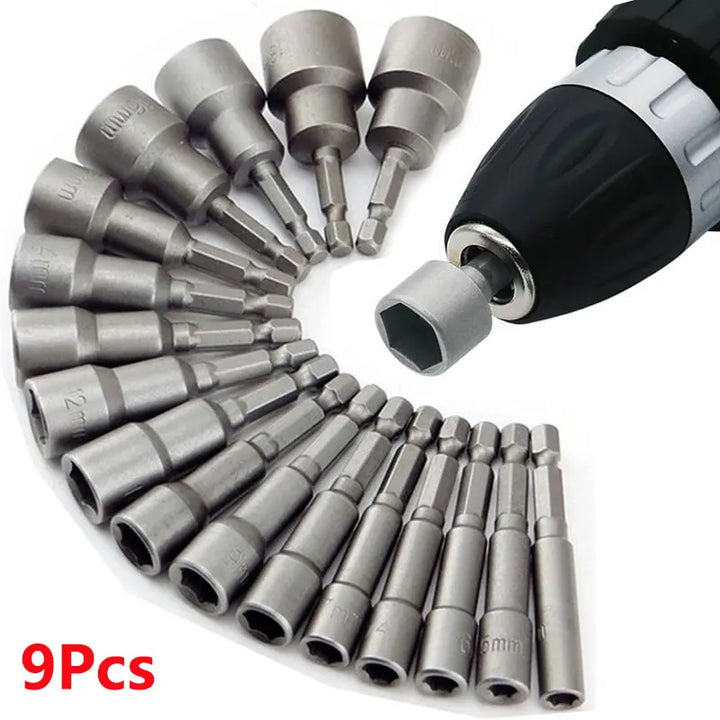 9-piece hex socket and nut driver bit set