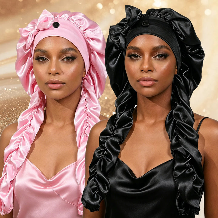 Heatless Curl Satin Bonnet – curling ribbons detail