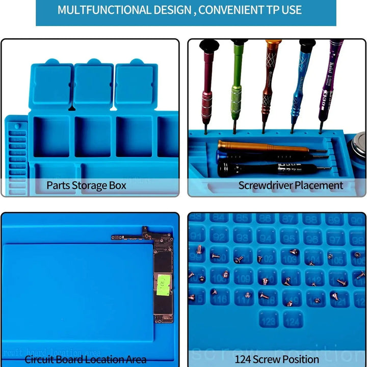 Heat-resistant silicone soldering mat with anti-static surface