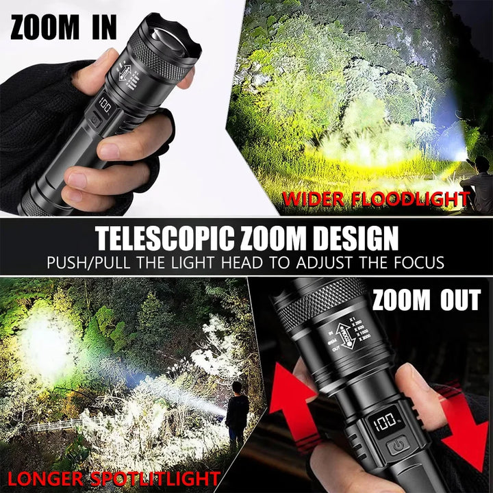Rechargeable LED tactical flashlight for outdoor use