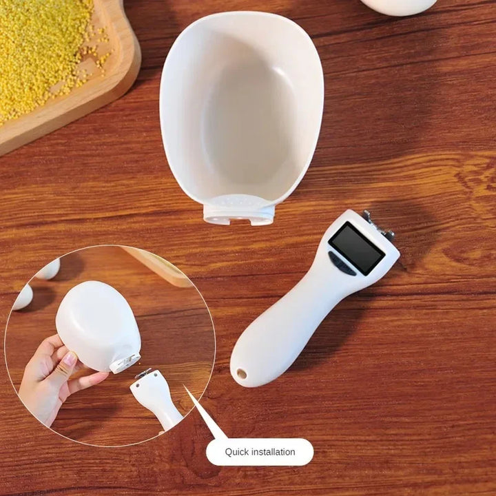 Digital Pet Food Scale with Measuring Scoop – in-use with dog food