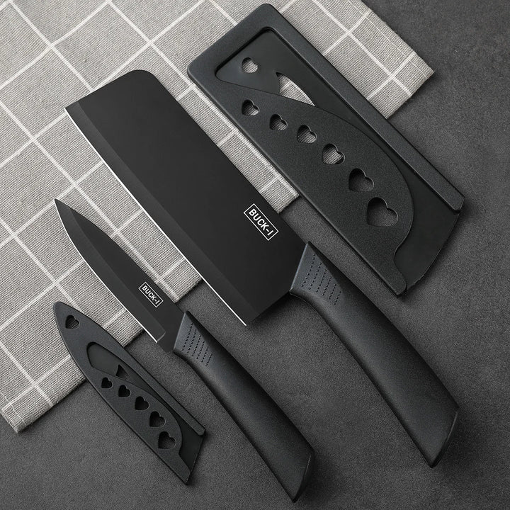 3-piece kitchen knife set with wooden storage block