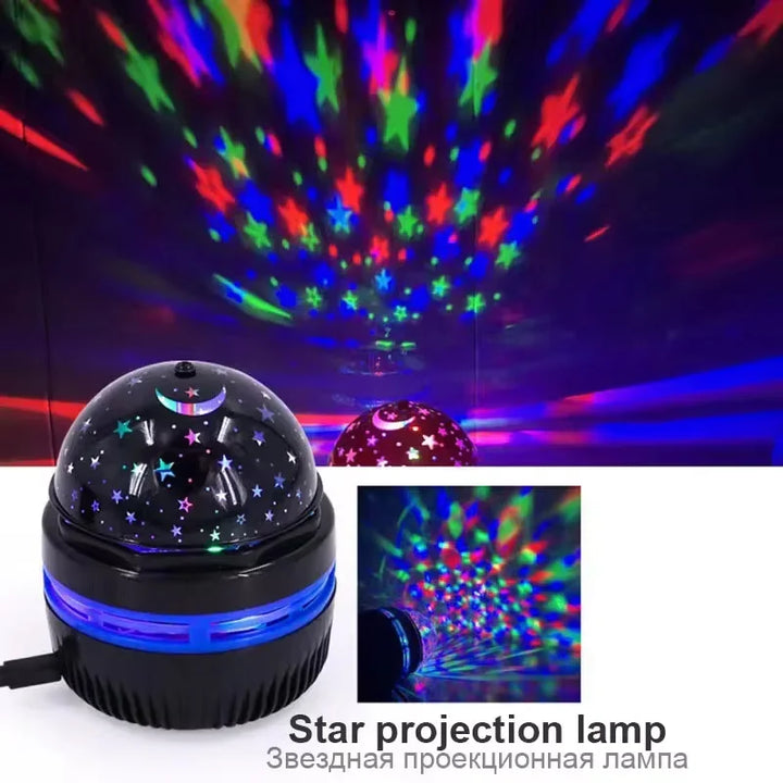 LED star projector night light with rotating galaxy effect