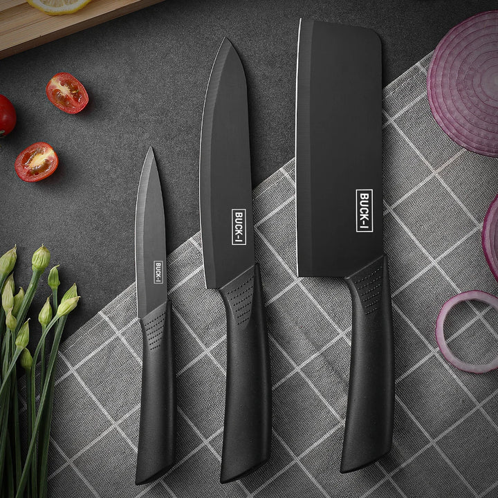 3-piece kitchen knife set with wooden storage block